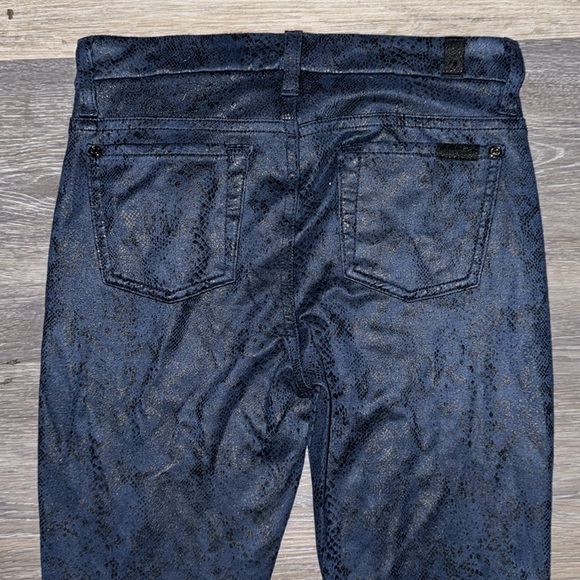 7 For All Mankind Blue & Black Snakeskin Skinny Pants - Size 26 - Picture 5 of 9